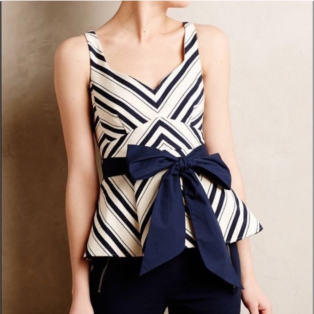 Maeve Mitered Stripe Peplum Sleeveless Top